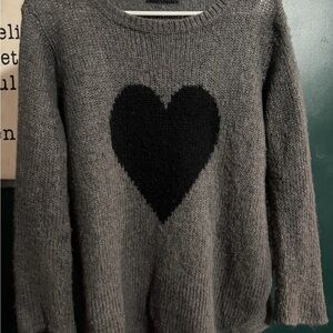Wooden Ships Charcoal Sweater with Black Heart - Size L